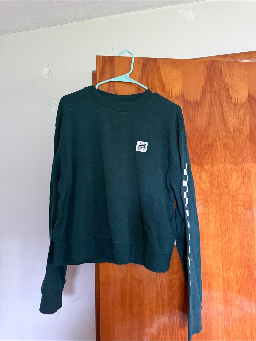 Vans Teal Crewneck Sweatshirt with Checker Sleeve